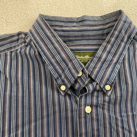 Eddie Bauer Mens Shirt Large Striped Button Down Long Sleeve Casual Classic Blue - Picture 10 of 12
